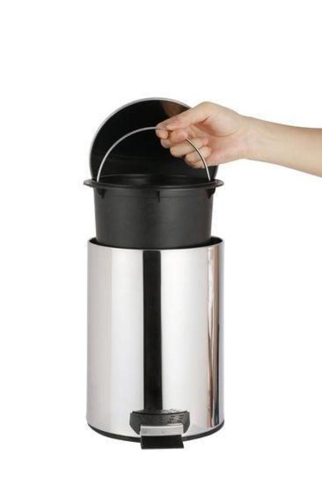 Circular cylindrical trash bin with pedal, stainless steel, silver, 30 liters, SYB-340