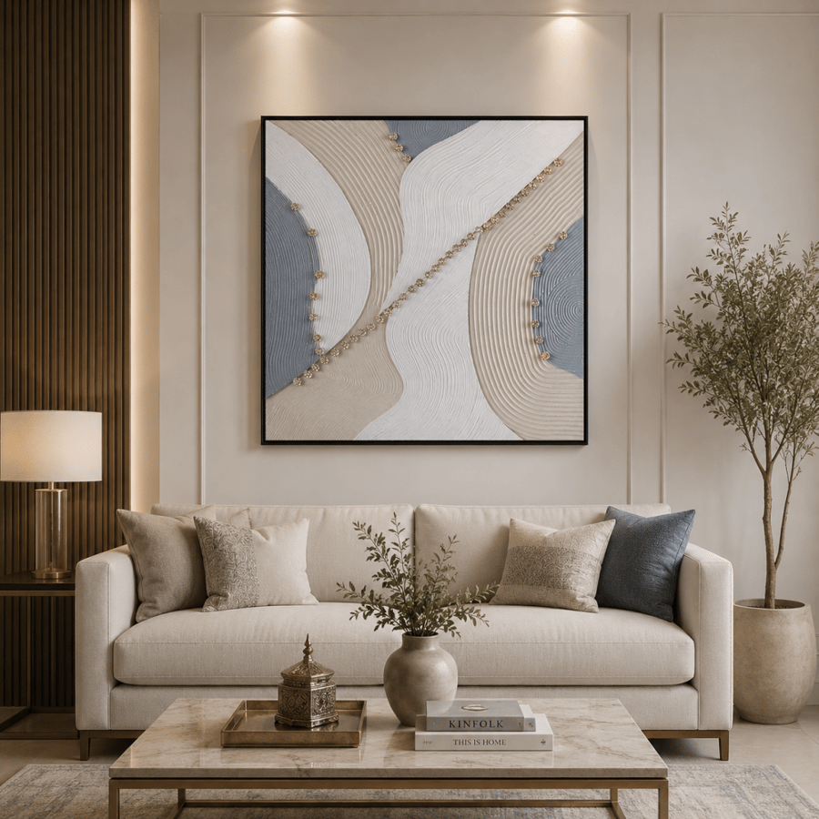 لوحة ديكور مربعة بإطار أسود مقاس 100 × 100 سم