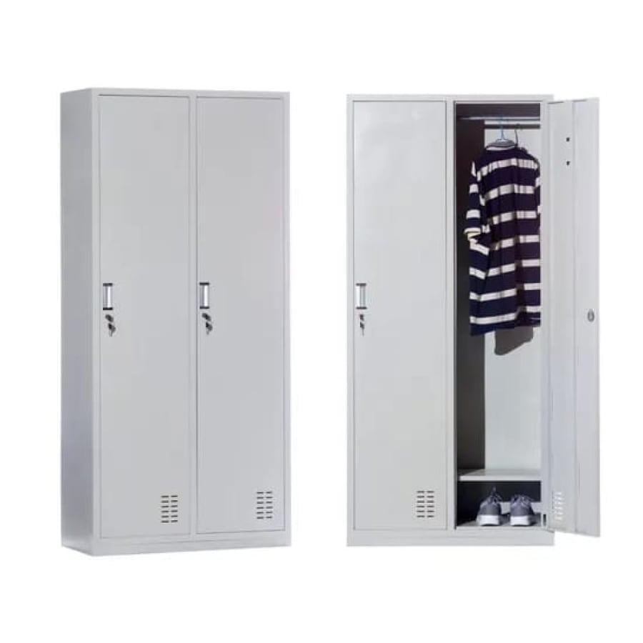 دولاب ملابس حديد 2 ابواب مع ارفف داخلية مقاس 185×85×40 رصاصي W074GRAY