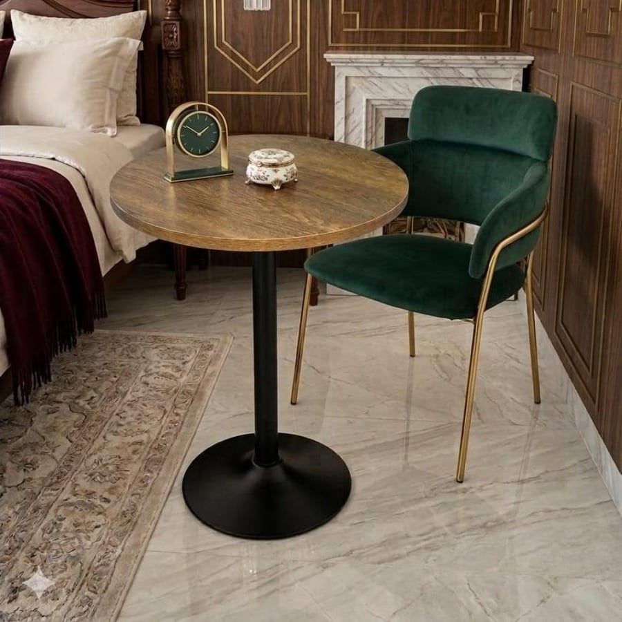 طاولة ضيافة للقهوة فاخرة دائرية 60CM*75CM سطح خشب بني وقاعدة حديد بني DM-A05BROWN