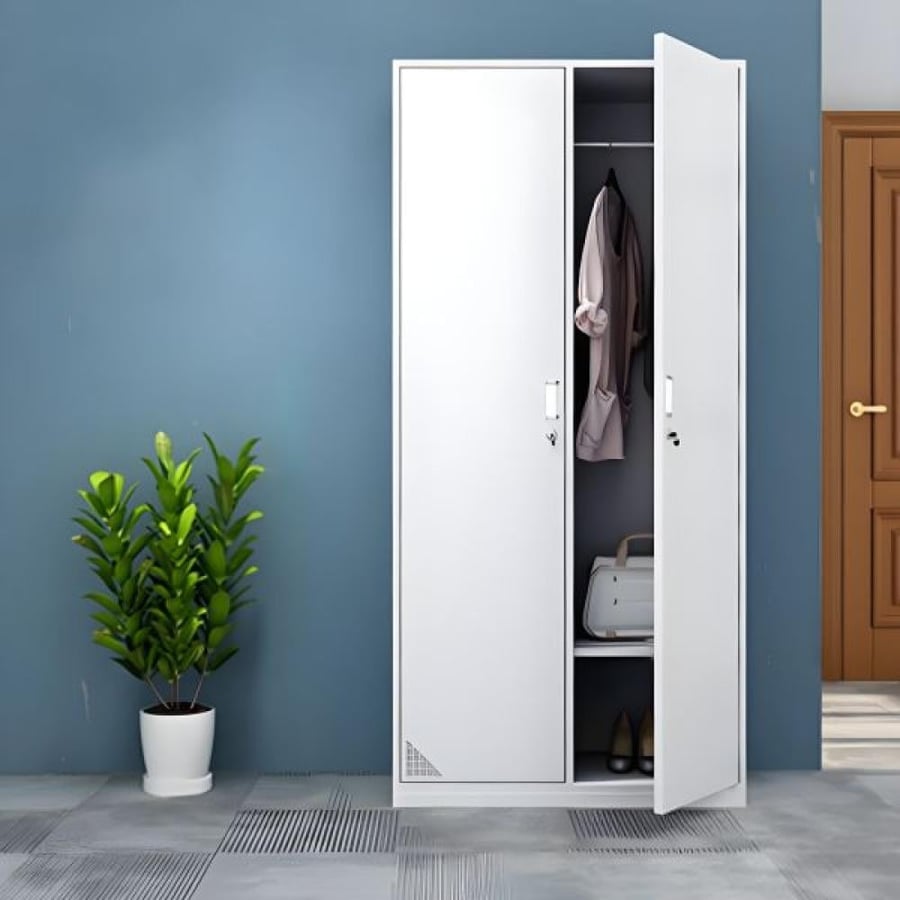 دولاب ملابس حديد 2 ابواب مع ارفف داخلية مقاس 185×85×40 رصاصي W074GRAY
