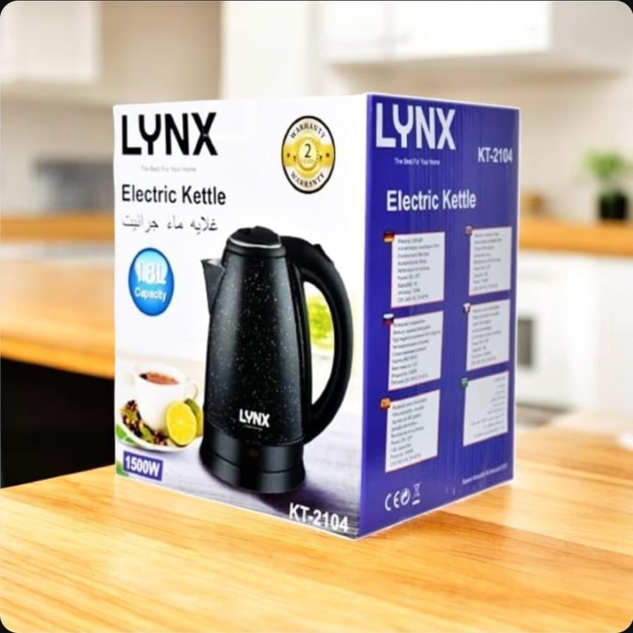 غلاية ماء كهربائية من لينكس (Lynx) بلون اسود مطلي بالجرانيت  KT-2104