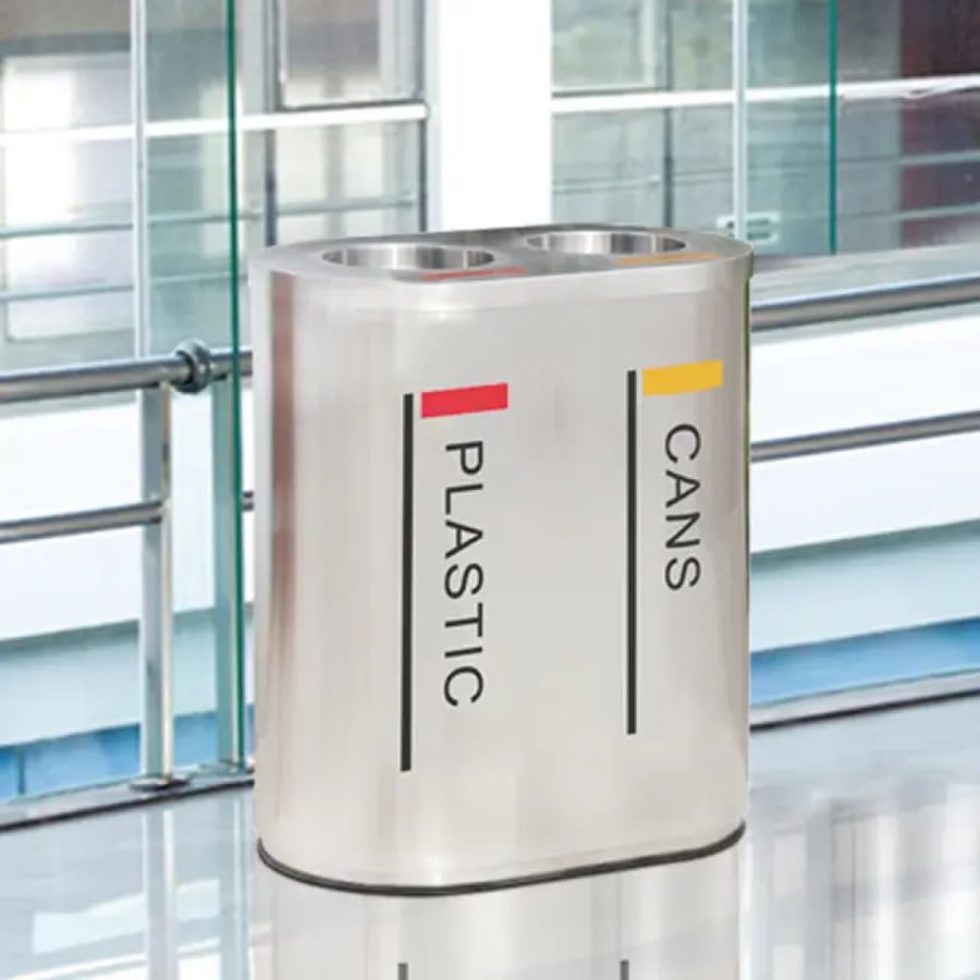 External stainless steel trash bin with two openings GWD1347
