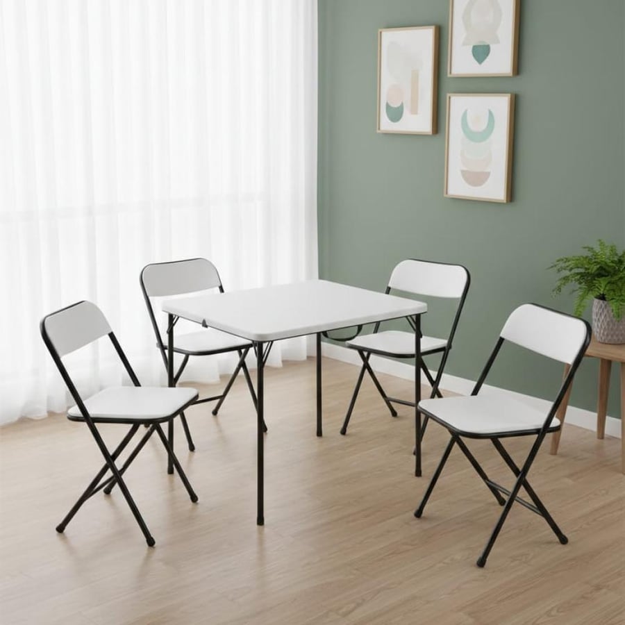Fiber table set with 4 foldable chairs easy to carry QC-85384