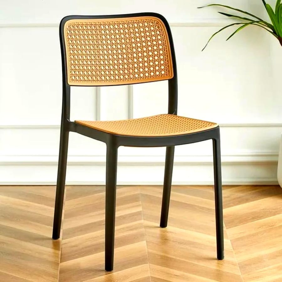 Dining and cafe chair, fiber & rattan outdoor, black color, THDC672BLACK