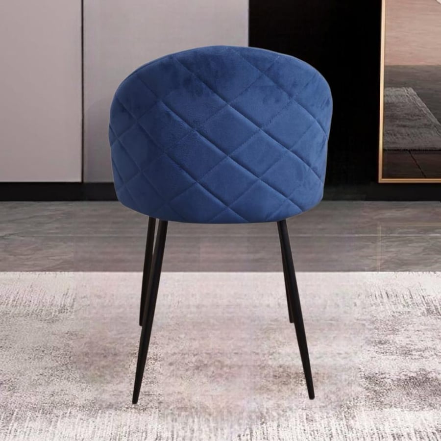 Dining and cafe chair, velvet fabric, dark blue, and black iron leg base HC-07DBLUE