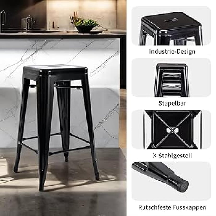 كرسي بار حديد بدون ظهر لون اسود HS01BLACK