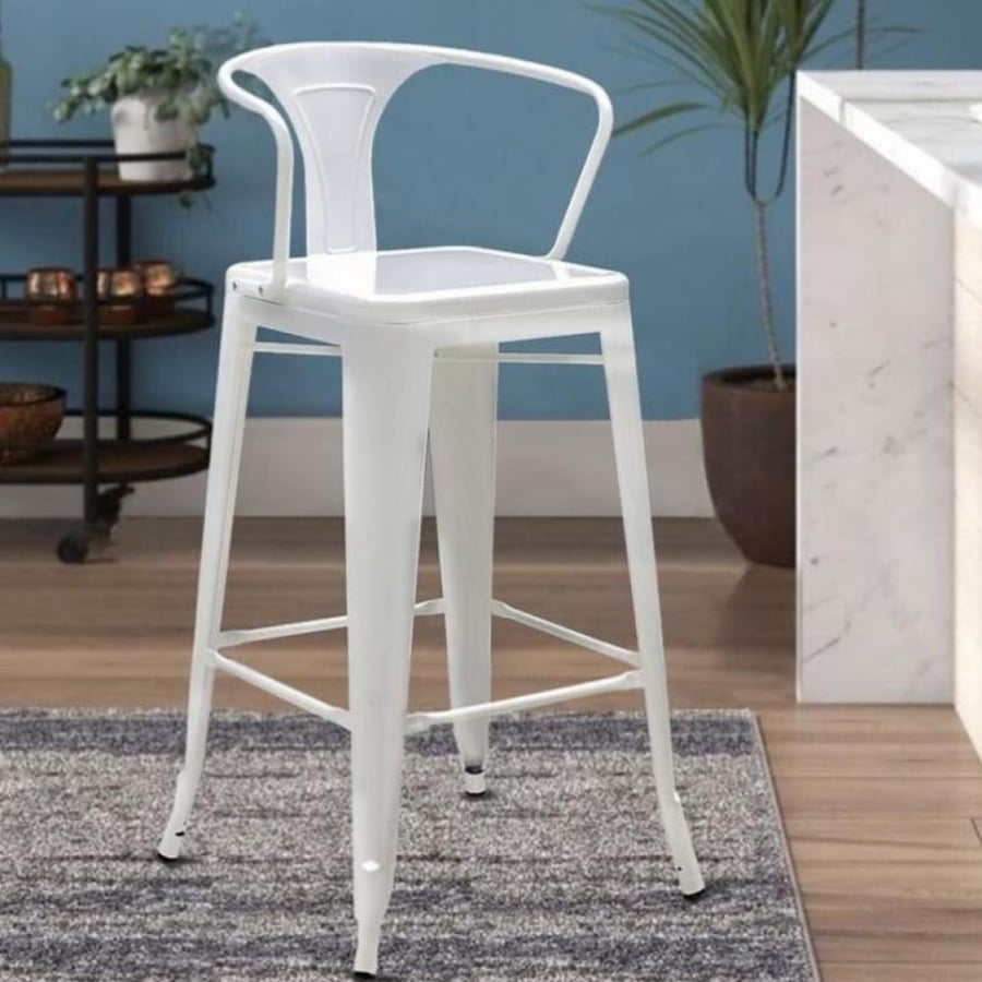 كرسي بار حديد ثابت ابيض بظهر قصير  M-504WHITE