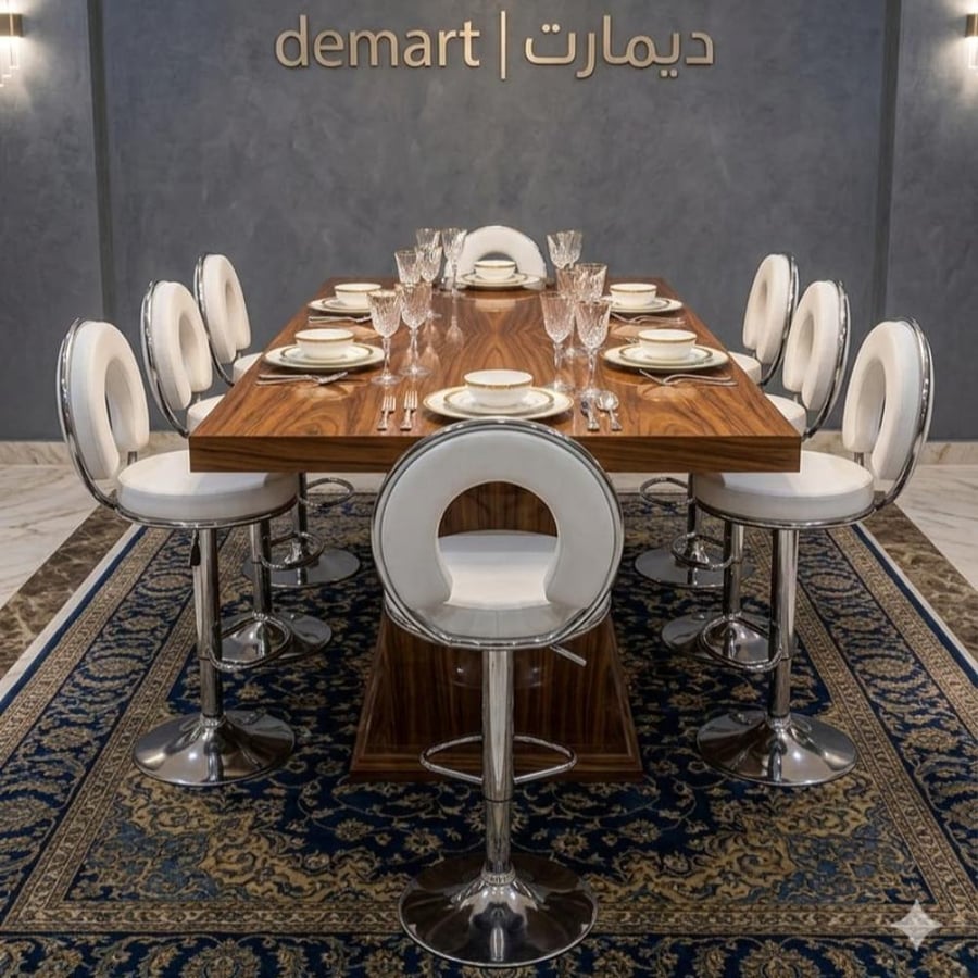 كرسي بار بمقعد جلد ابيض مع قاعدة هيدروليك ستيل فضي DM-A-68WHITE