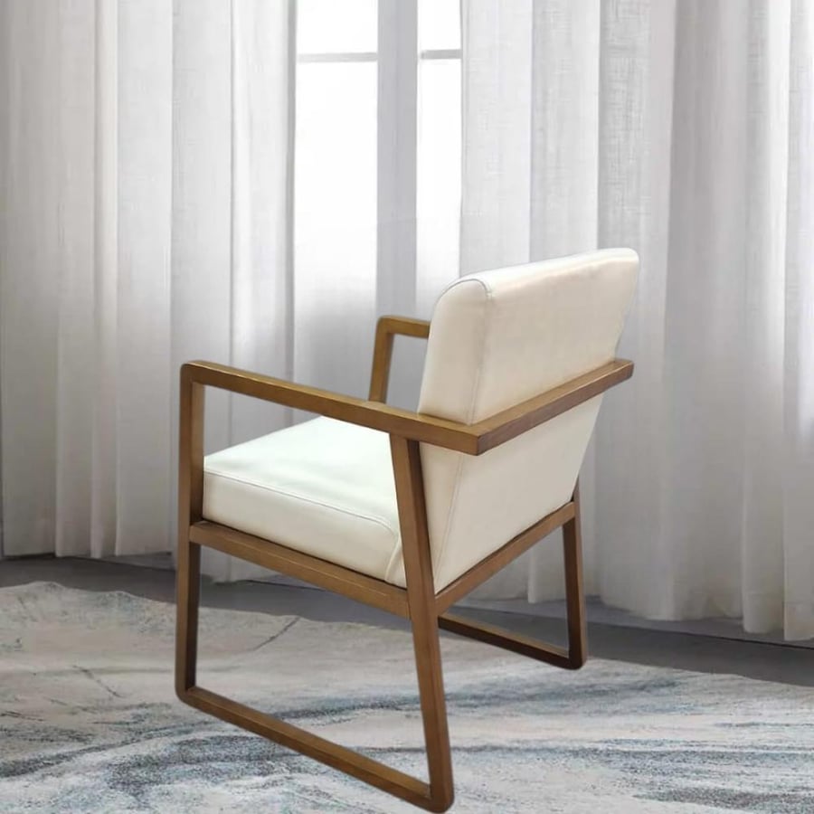 A comfortable and hospitable and relaxing wooden chair with white leather GWD1386