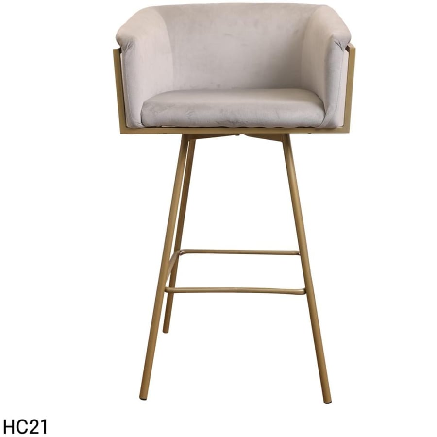 Bar chair with light gray velvet fabric and gold-colored metal legs base HC21GRAY