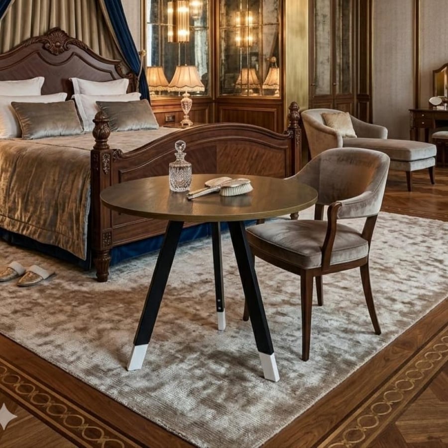 طاولة ضيافة للقهوة فاخرة دائرية 90CM*75CM سطح خشب بني وقاعدة حديد بني DM-A01BROWN
