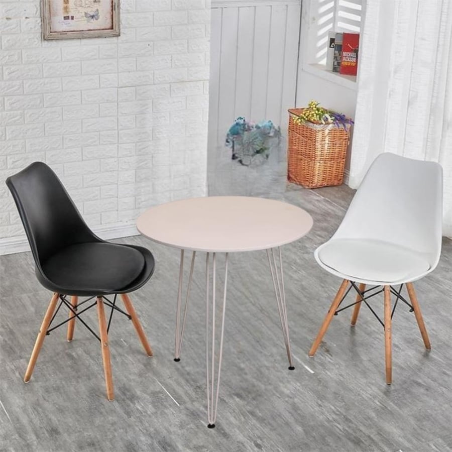 طاولة طعام دائرية 60CM سطح خشب مع قاعدة حديد 3ارجل لون ابيض GWD1291-60W