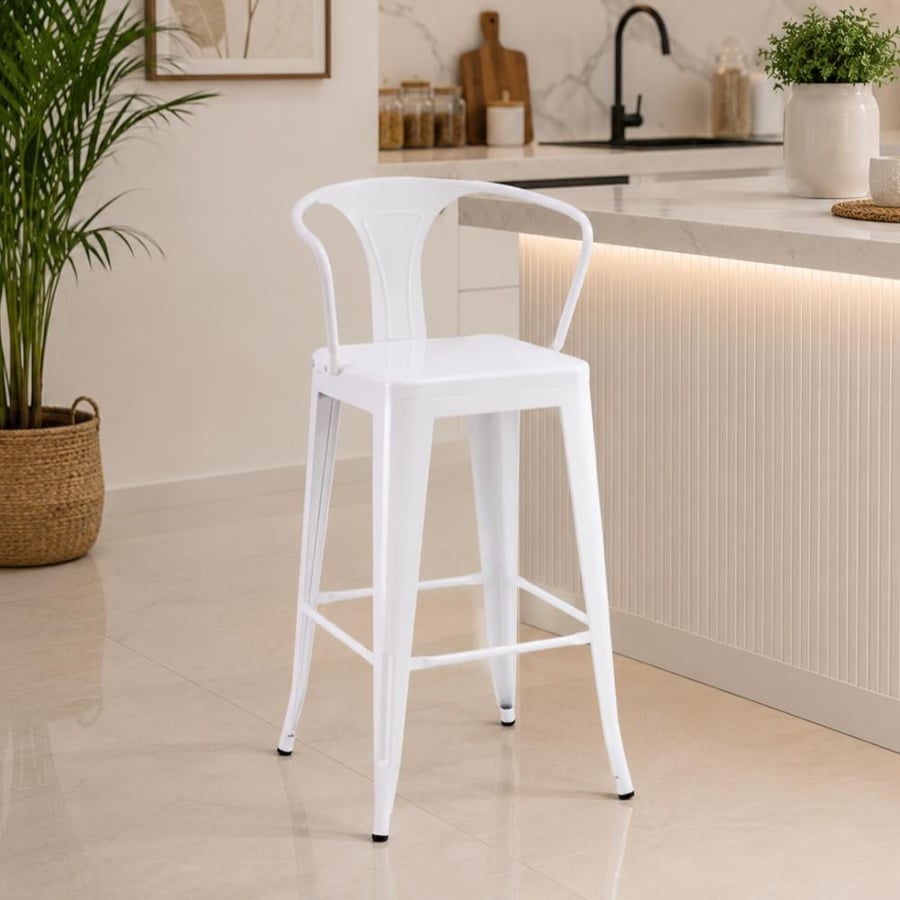 كرسي بار حديد كامل ابيض ثابت WS-13100143WHITE