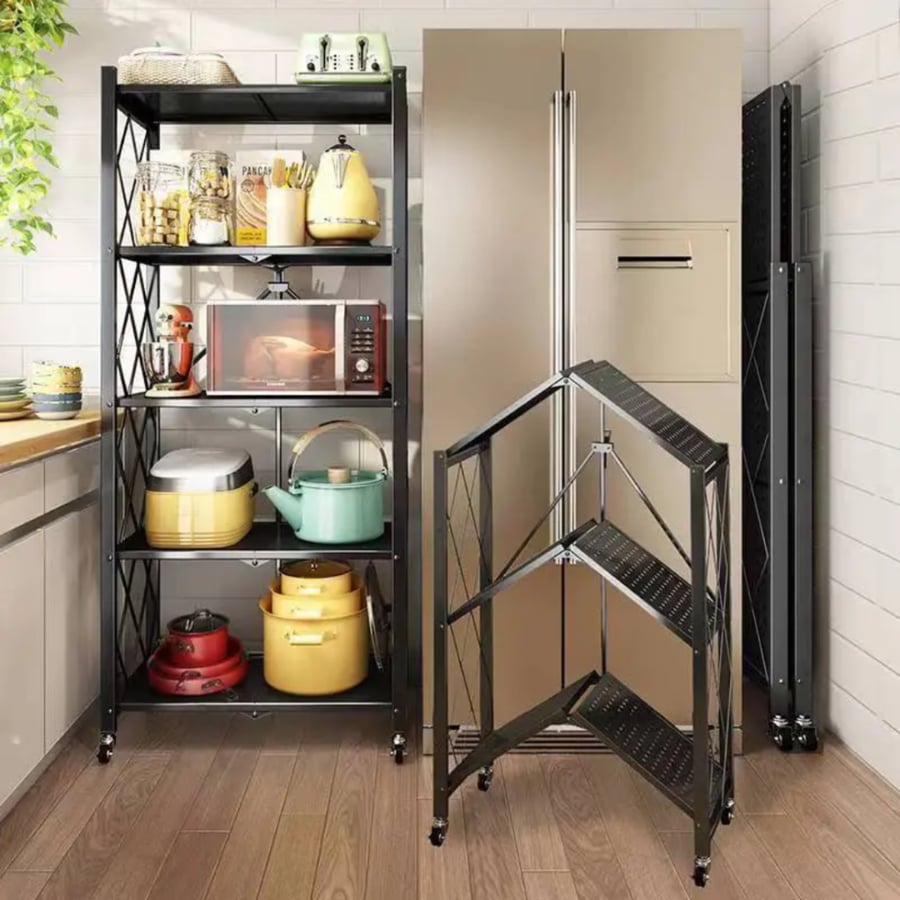 Storage and organization shelves, foldable, iron, 5 tiers, black color, size 34×72×168 cm, model AW-6008B