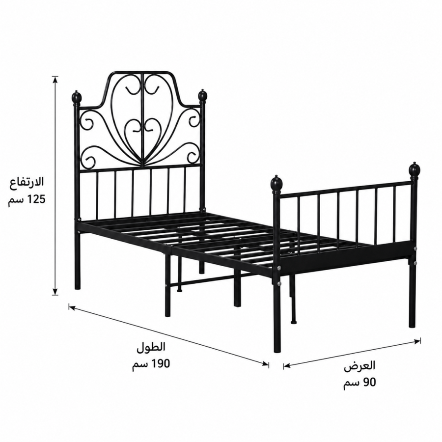 سرير مفرد باللون الأسود ٩٠ × ١٩٠ سم
