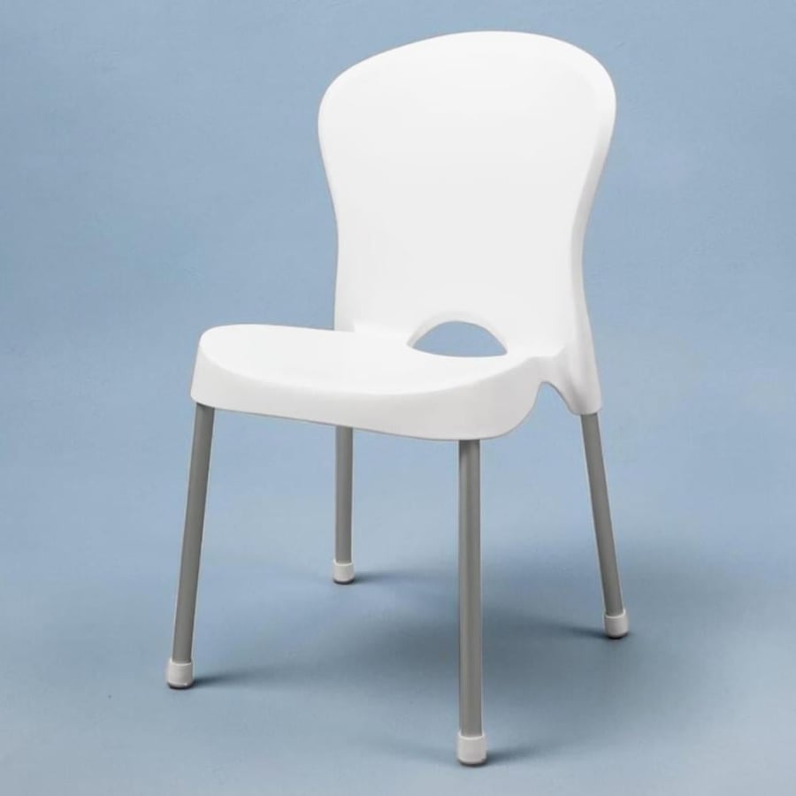 كرسي بلاستيك لون ابيض بارجل الومونيوم موديل رقم  PL-540WHITE