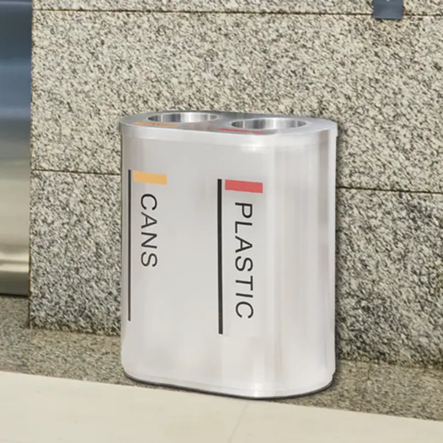 External stainless steel trash bin with two openings GWD1347