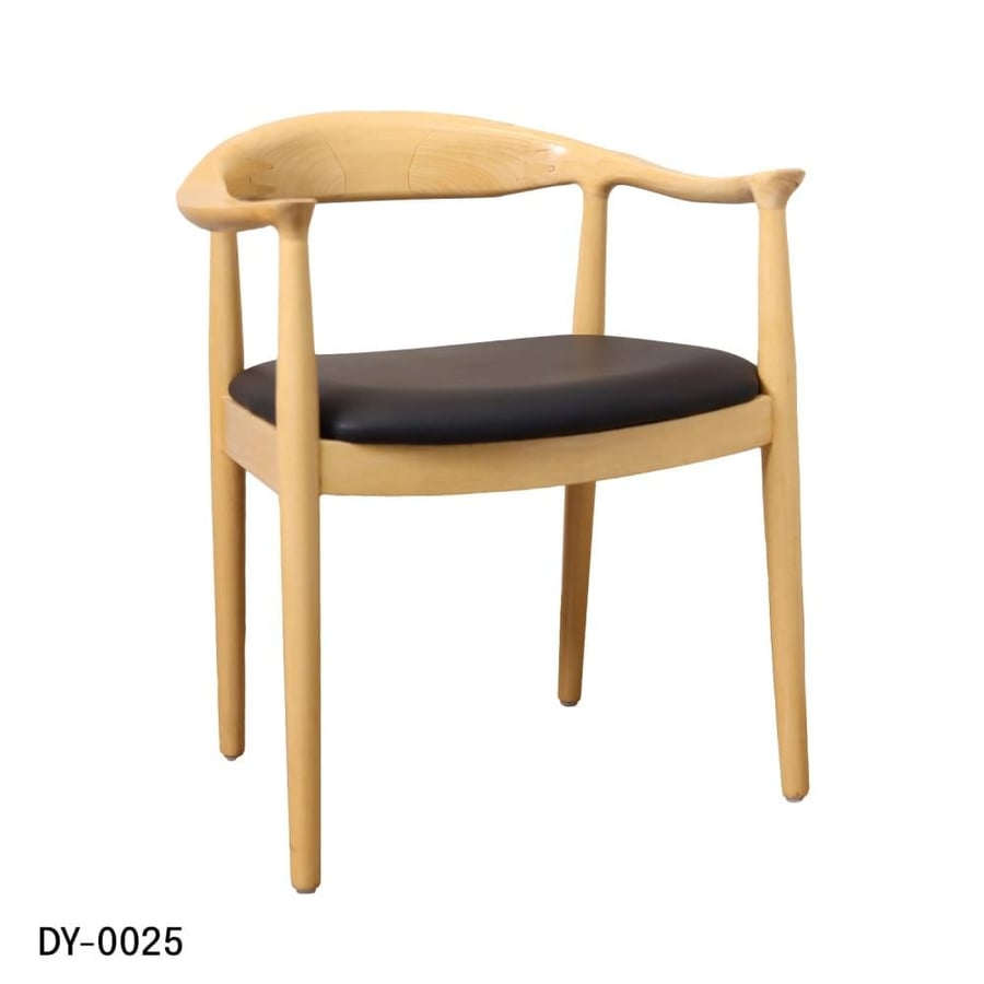 Wooden beige dining chair with black leather seat DY-0025