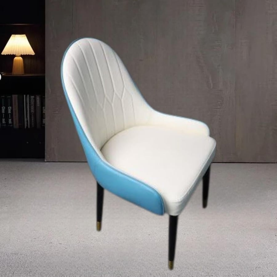 كرسي طعام جلد لونين ابيض مع ازرق مع قاعدة ارجل حديد اسود M630W-BLUE