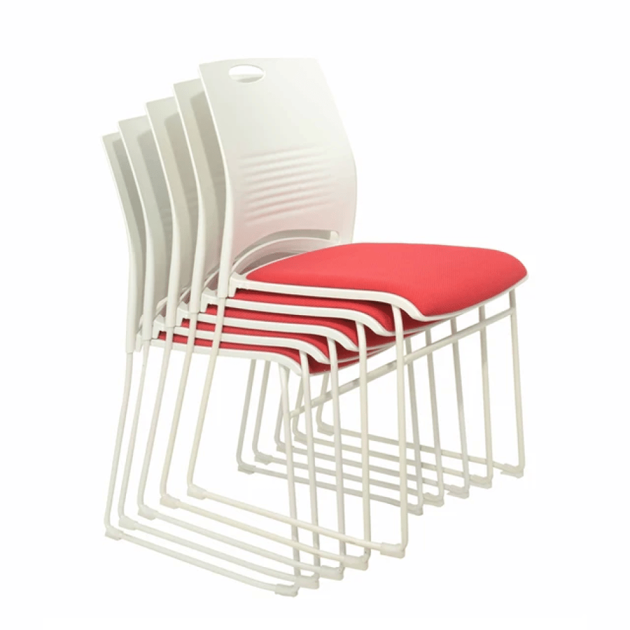 White fiber dining chair with pink fabric seat and silver steel leg base GWD1135PINK