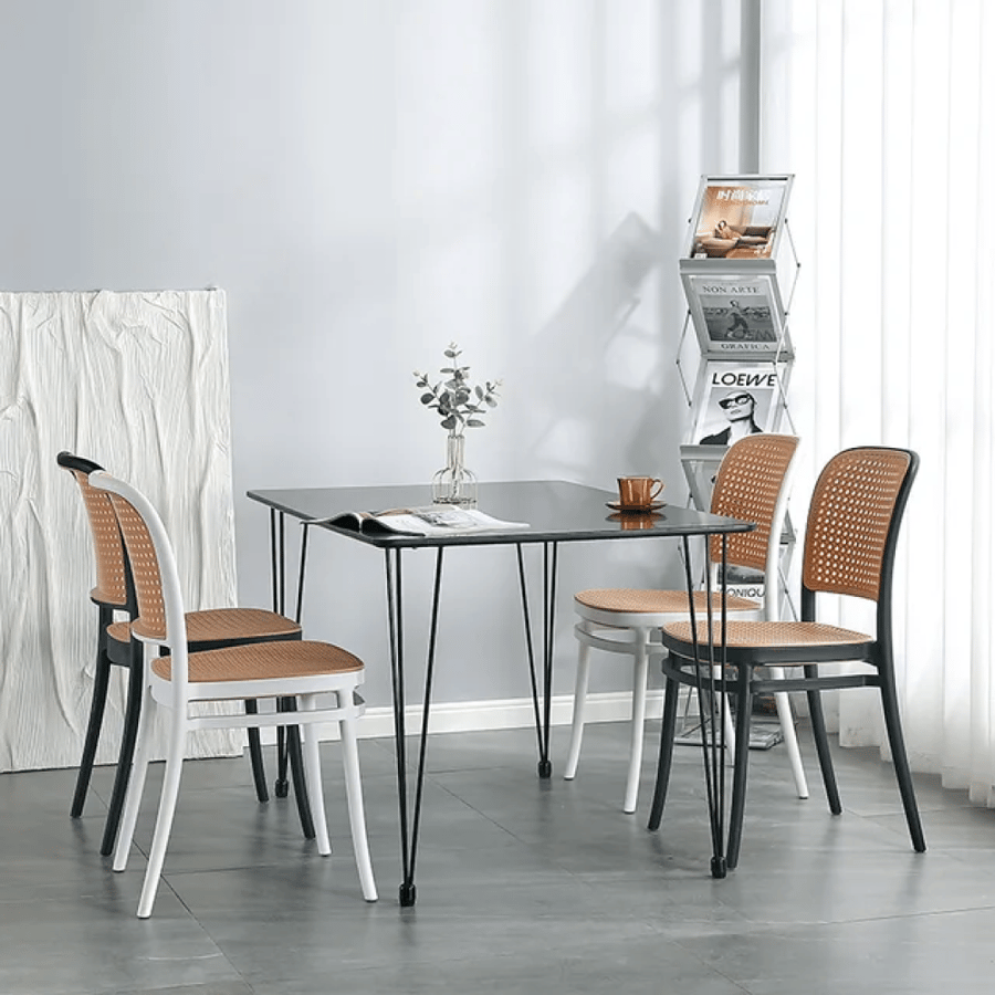 Outdoor dining and cafe chair, fiber & rattan, without arm, black color, FC-002BLACK