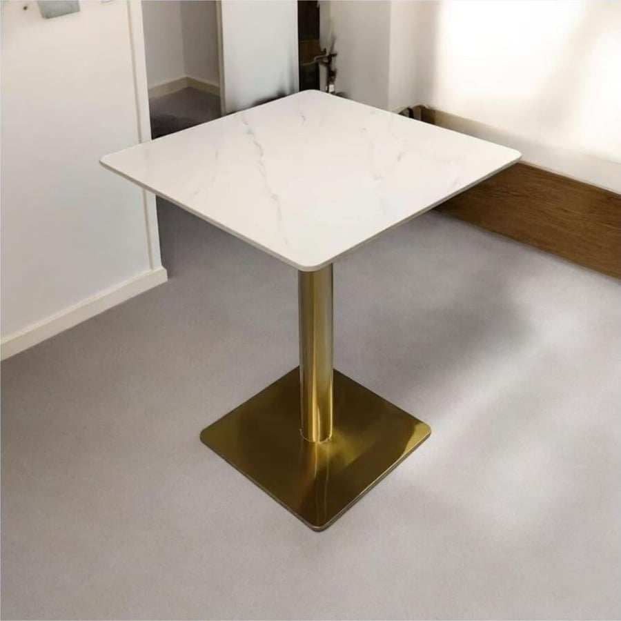 Gold stainless steel dining table base with black circular GWD1446