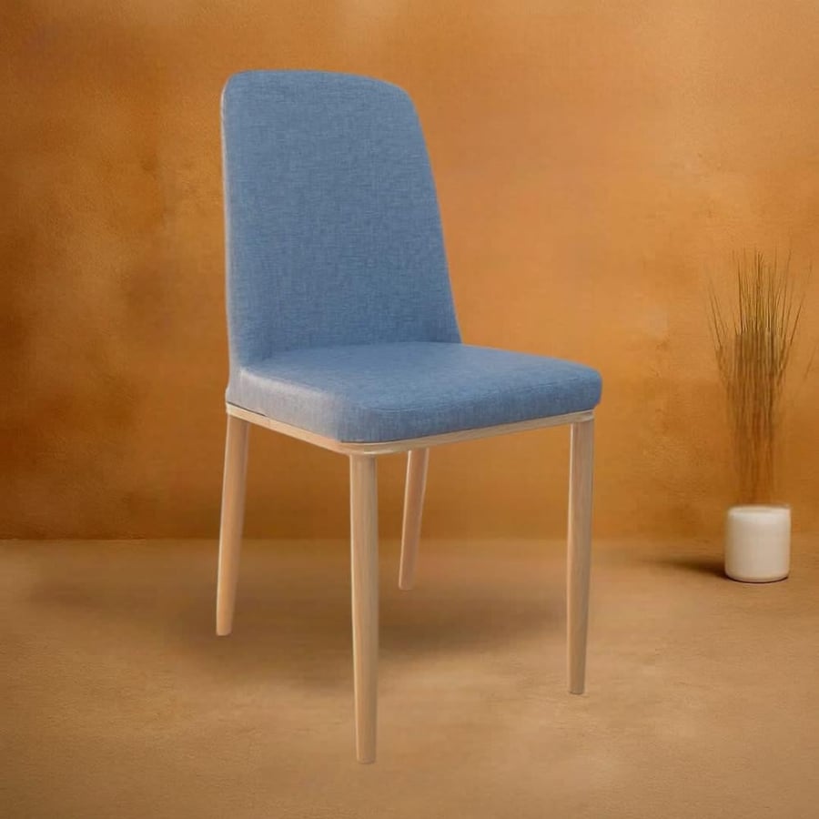 Blue leather dining chair with wooden-colored metal leg base GWD1274BLUE