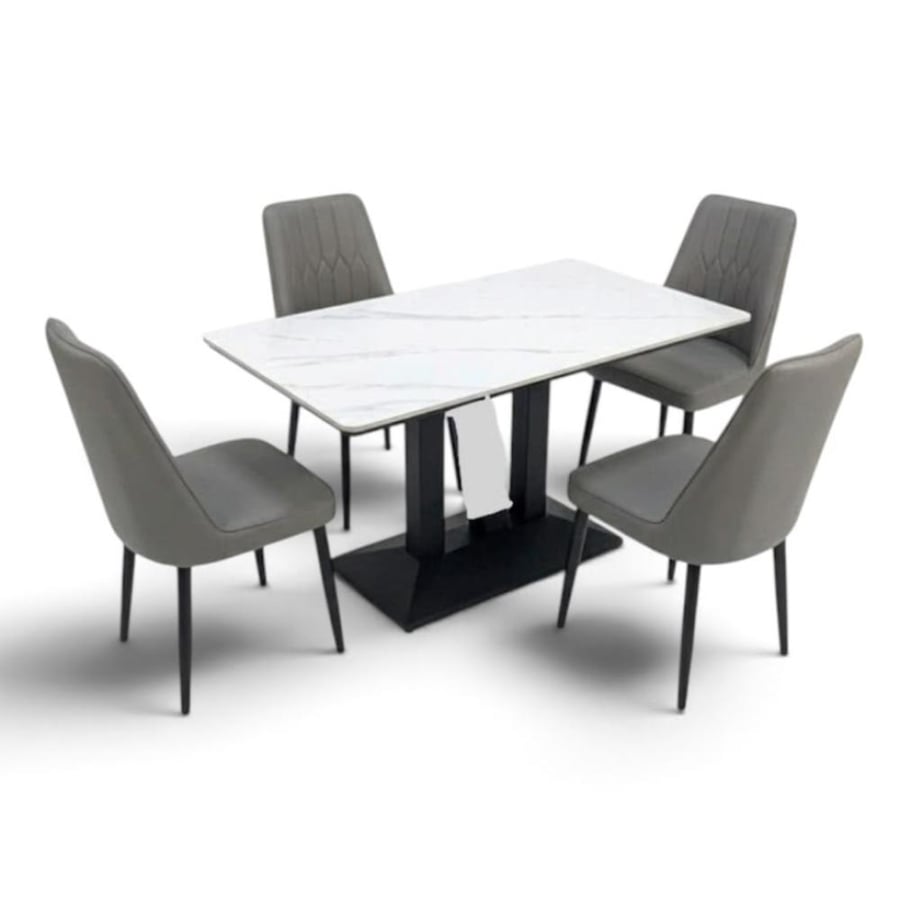 طقم طاولة طعام بورسلان مع 4 كراسي جلد  BA-120-70CH602-GREY
