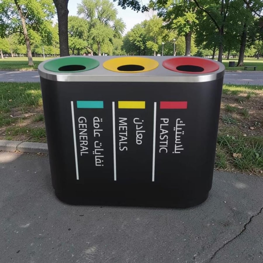 Dark gray external steel trash bin with 3 openings GWD1346DG