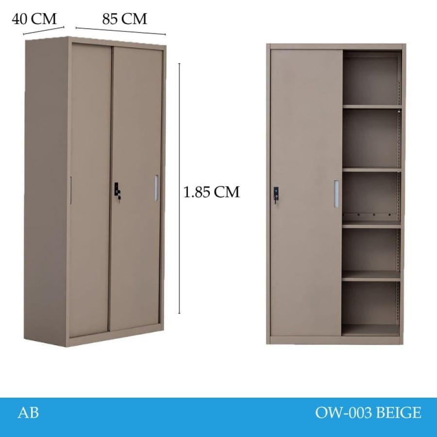 Office file cabinet, metal, 2 doors, sliding, 5 shelves, size 185×85×40, dark beige, OW-003BEIGE