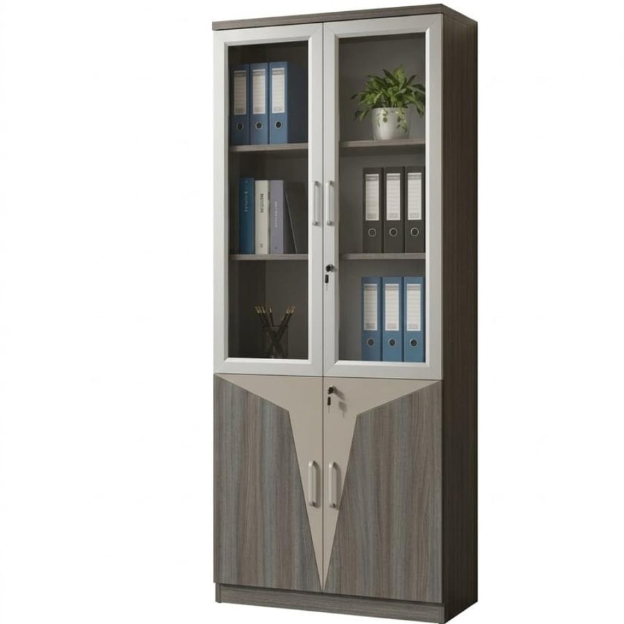 دولاب تخزين مكتبي أنيق ببابين زجاجيين ومساحة إغلاق سفلي  20*80*180 سم   FF-1824GREY