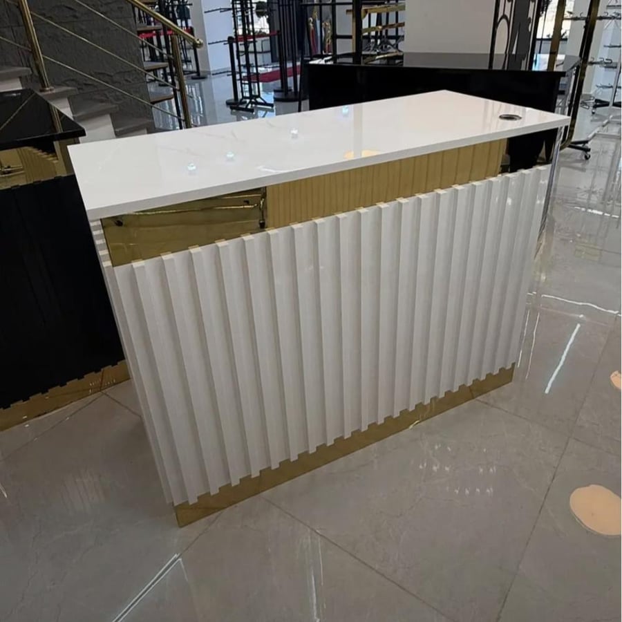 Wooden reception counter with drawers 120cm white and gold