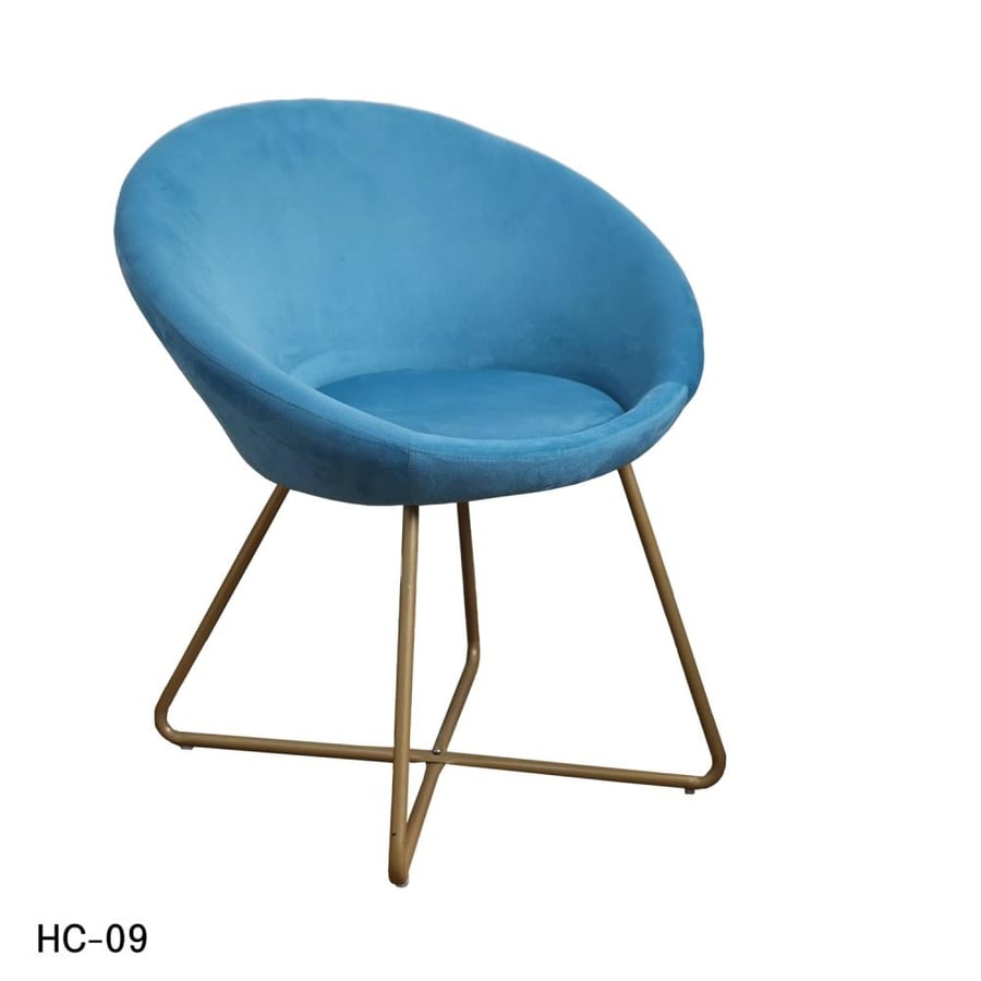 Dining and cafe chair, velvet fabric, blue, and black iron leg base HC-09BLUE