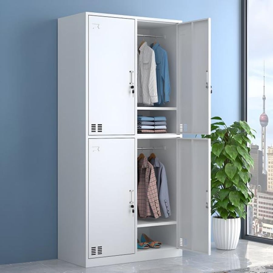 دولاب ملابس حديد 4 ابواب مع ارفف داخلية مقاس 185×85×40 رصاصي W062GRAY