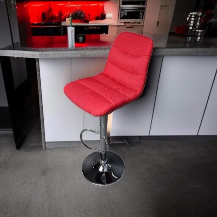Red fabric bar stool with silver steel hydraulic base GWD1187