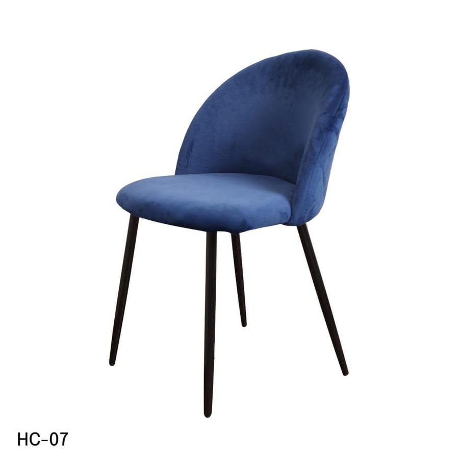 Dining and cafe chair, velvet fabric, dark blue, and black iron leg base HC-07DBLUE