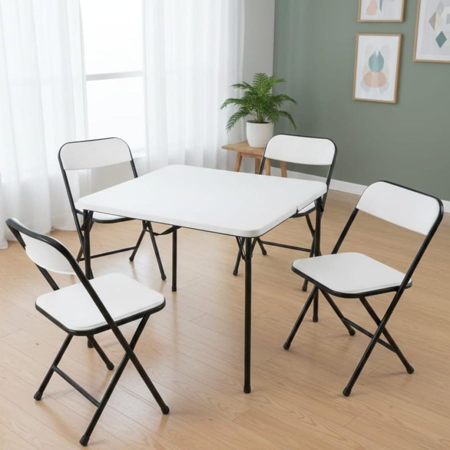 Fiber table set with 4 foldable chairs easy to carry QC-85384