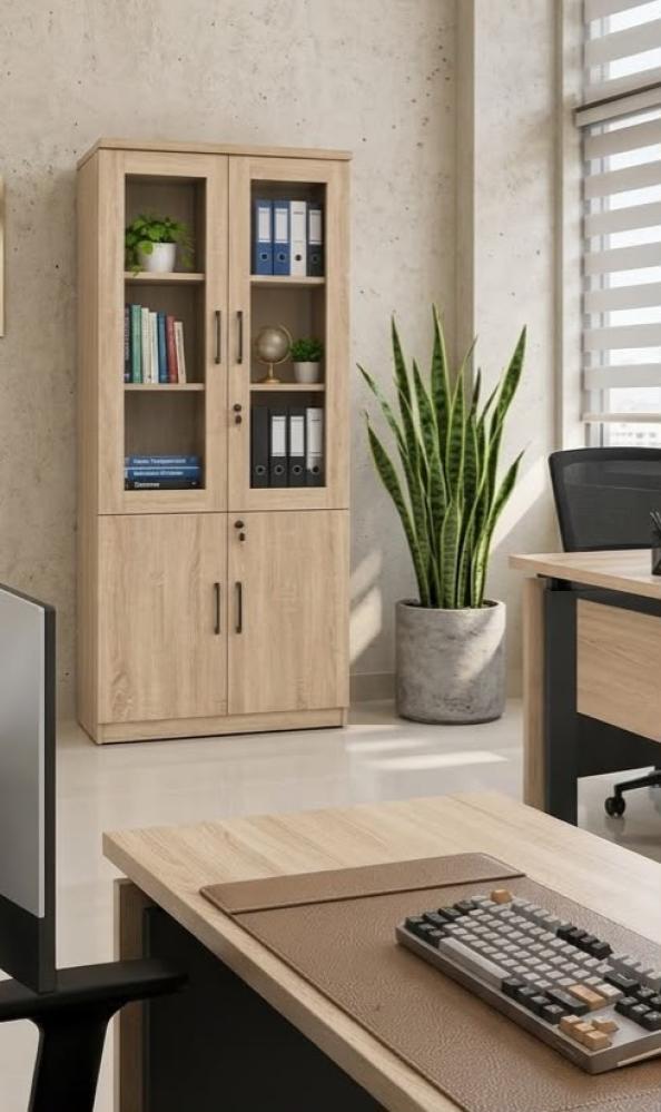 دولاب تخزين مكتبي أنيق ببابين زجاجيين ومساحة إغلاق سفلي 20*80*180 سم FF-RT1813BEIGE