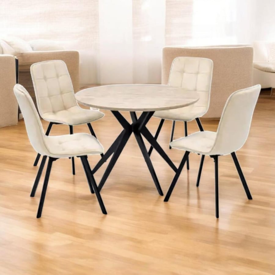طقم طاولة طعام دائري خشب بيج  4BEIGE-5069-1