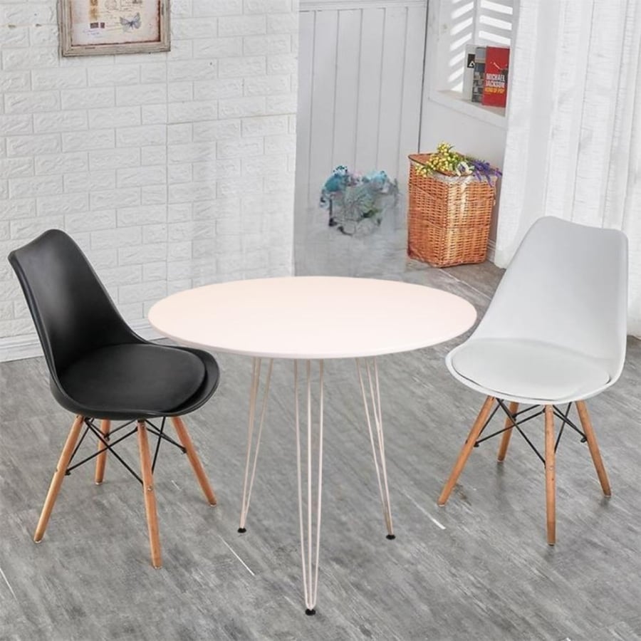 طاولة طعام دائرية 80CM سطح خشب مع قاعدة حديد 3ارجل لون ابيض GWD1291-80W