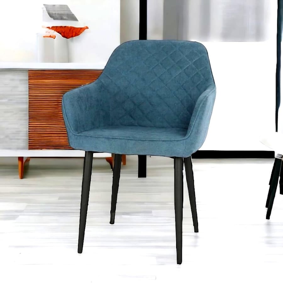 Light blue fabric dining and cafe chair with iron base JZC-205-1BLUE