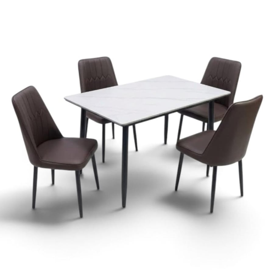 طقم طاولة طعام بورسلان مع 4 كراسي جلد  BA-120-70CH602-BR