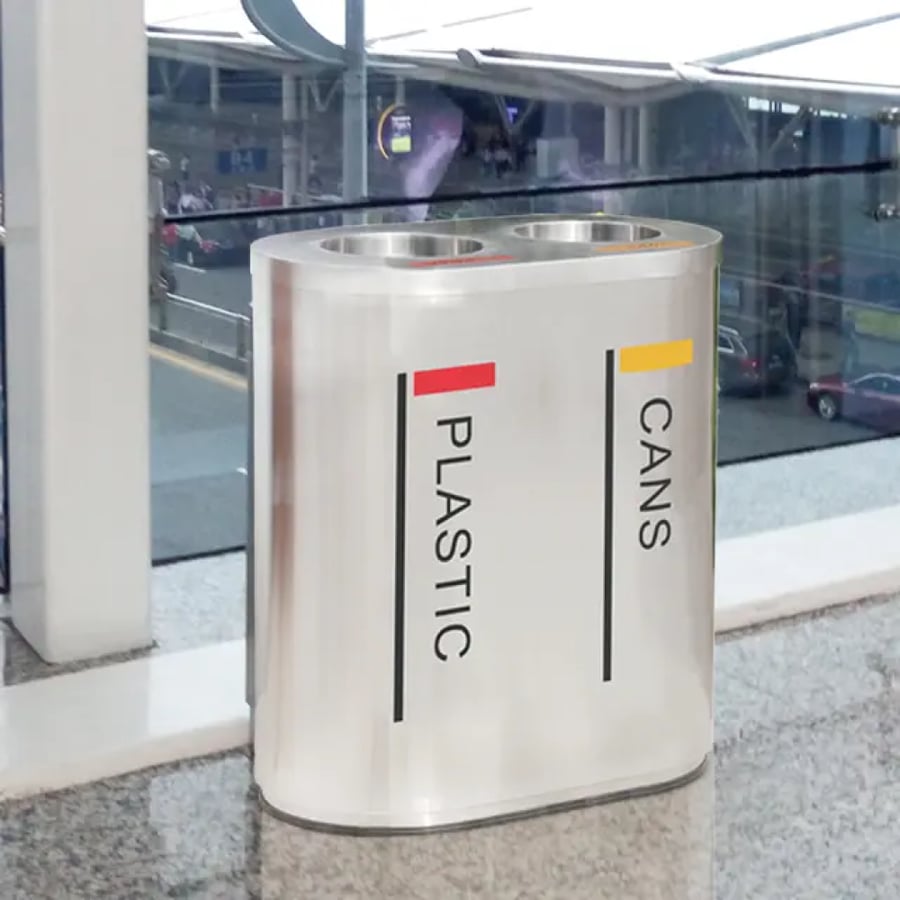 External stainless steel trash bin with two openings GWD1347