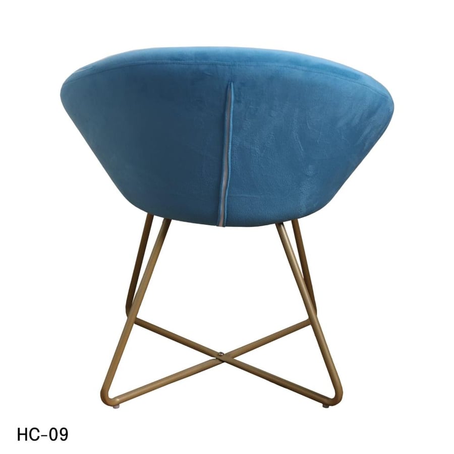 Dining and cafe chair, velvet fabric, blue, and black iron leg base HC-09BLUE