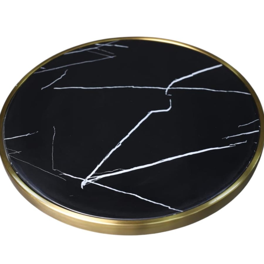 Luxury round coffee serving table 50CM gold steel base with black marble top 621B