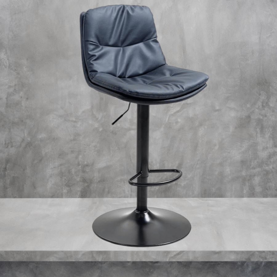 كرسي بار جلد اسود مع قاعدة ستيل اسود H-9015BLACK