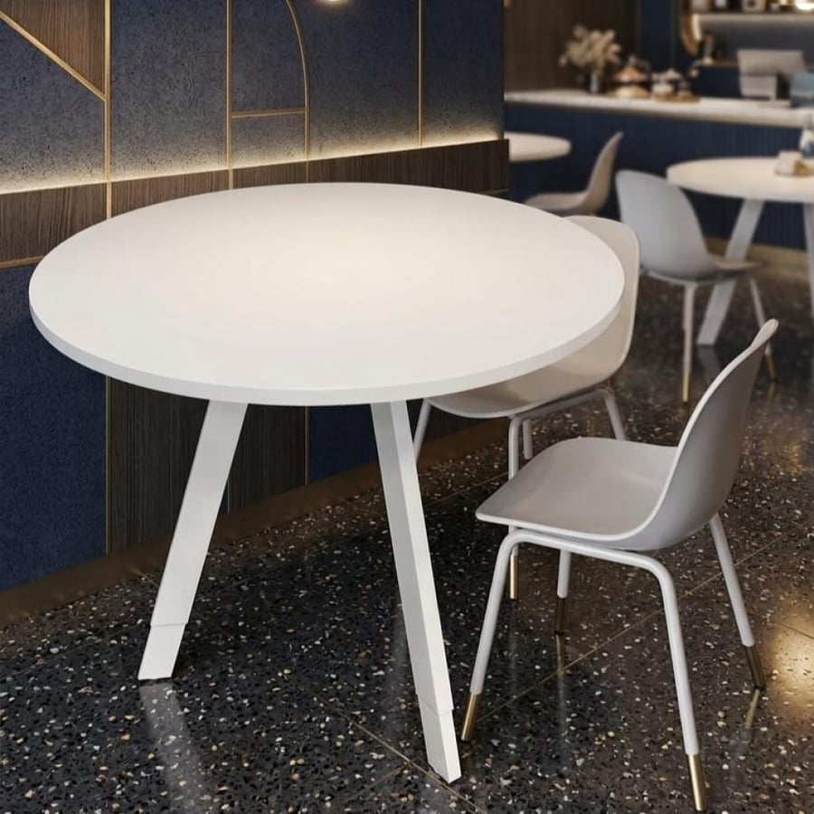 طاولة ضيافة للقهوة فاخرة دائرية 90CM*75CM سطح خشب ابيض وقاعدة حديد ابيض DM-A01WHITE