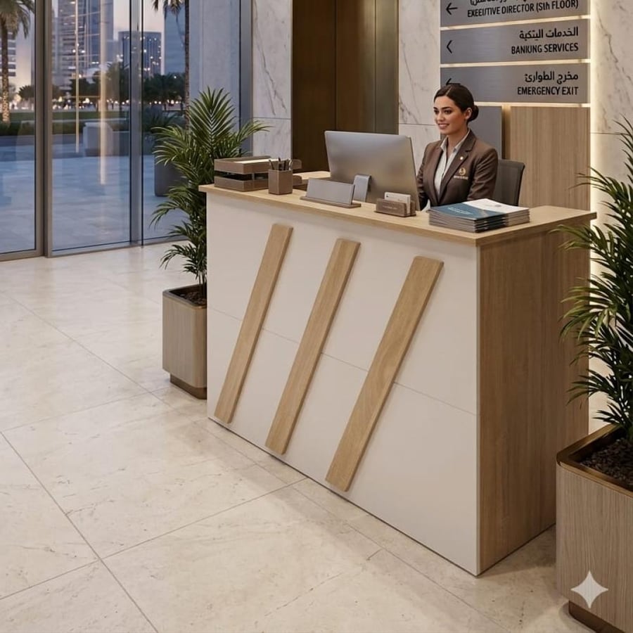 كاونتر استقبال خشبي مع أدراج 120CM*65CM*105CM بيج مع ابيض DM-A15BEIGEWHITE