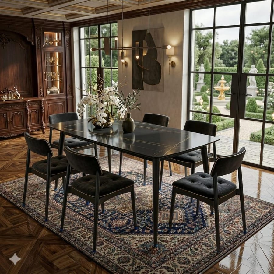 طاولة طعام سيراميك مستطيل اسود مقاس 140CM*80CM*72CM موديل رقم SD10-S140BLACK